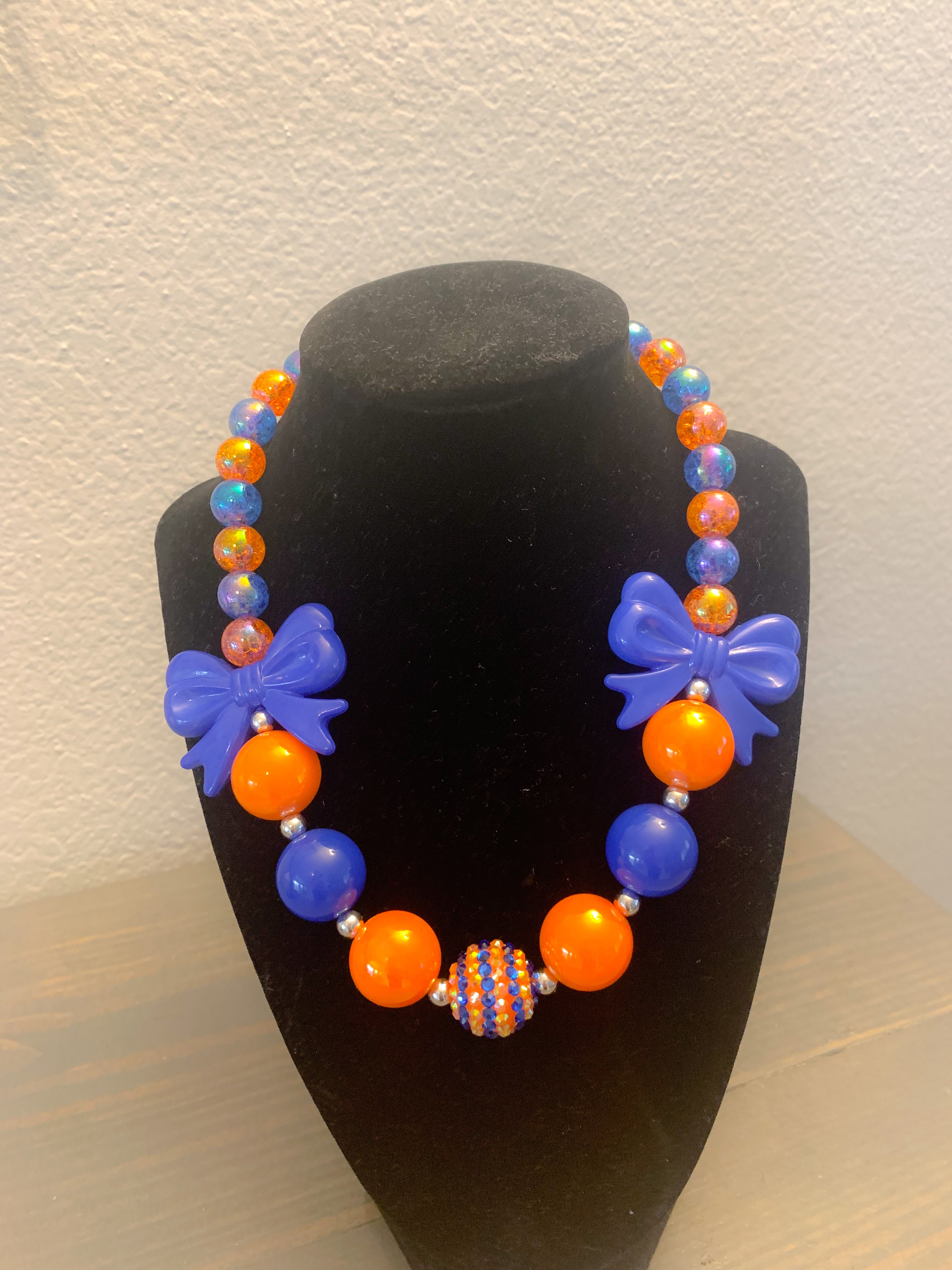 Orange & Blue Bows Necklace
